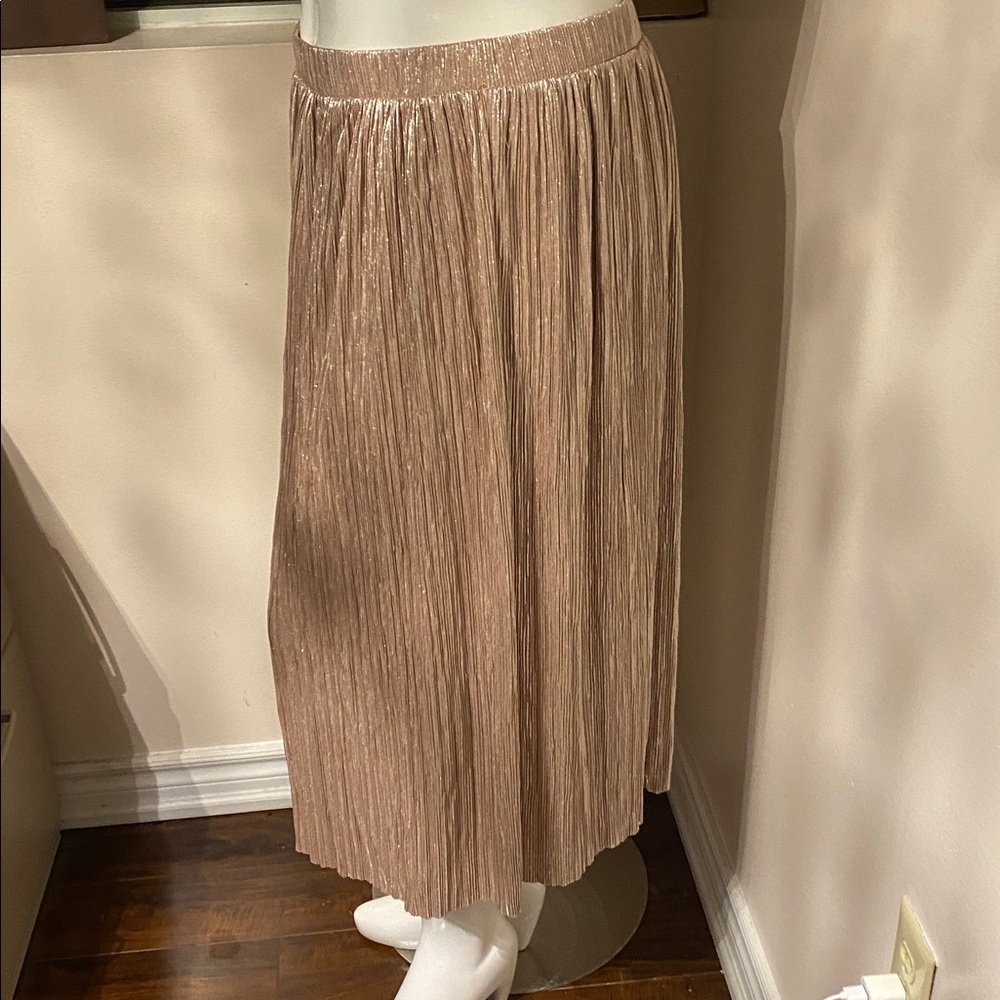 Vince Camuto Shimmering Tan Midi Skirt - Picture 4 of 8